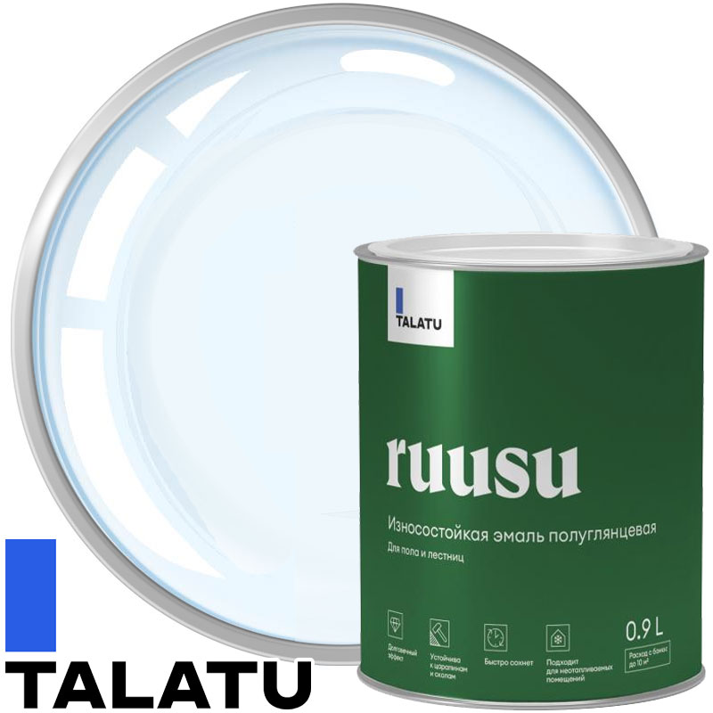 Эмаль для пола полиуретановая «TALATU RUUSU» Бесцветная Полуглянцевая База С 0,9 л