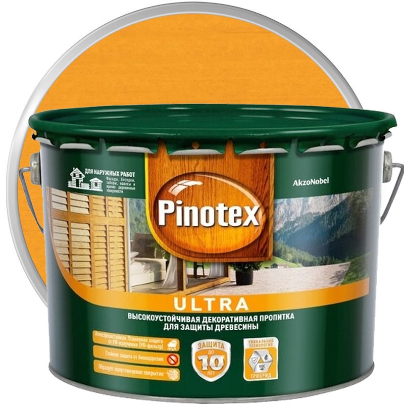 Антисептик декоративный для дерева «PINOTEX Ultra Орегон полуглянцевый» 9 л