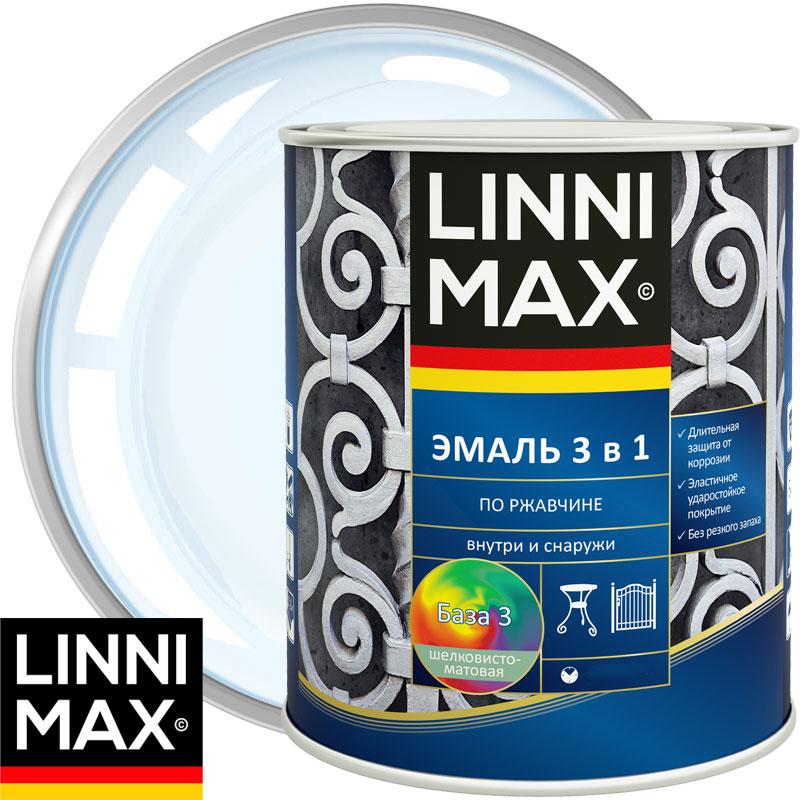 Эмаль алкидно-уретановая «LINNIMAX Эмаль по ржавчине 3 в 1» База 3 Бесцветная 2,3 л