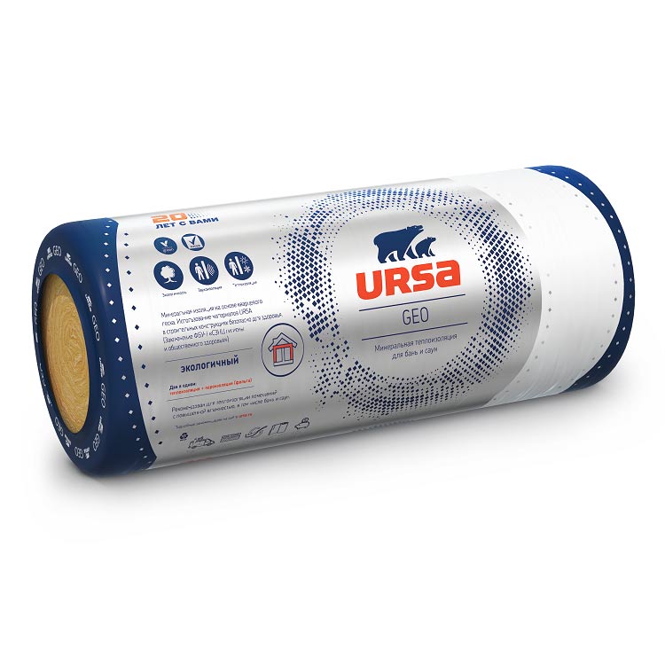 Стекловата «Ursa GEO М-11Ф» 12500х1200х50 мм фольгированная (15 м²/0.5 м³/1 плита)