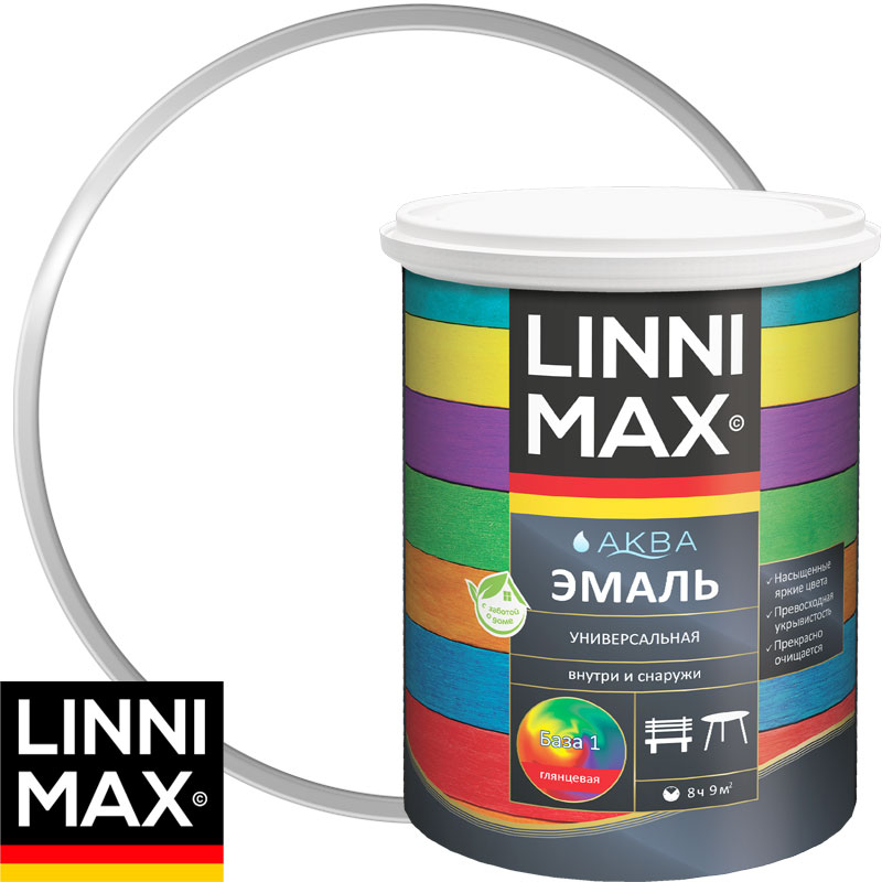 Краска фасадная для дерева и металла «LINNIMAX Аква Эмаль» База 1 Глянцевая 0,9 л