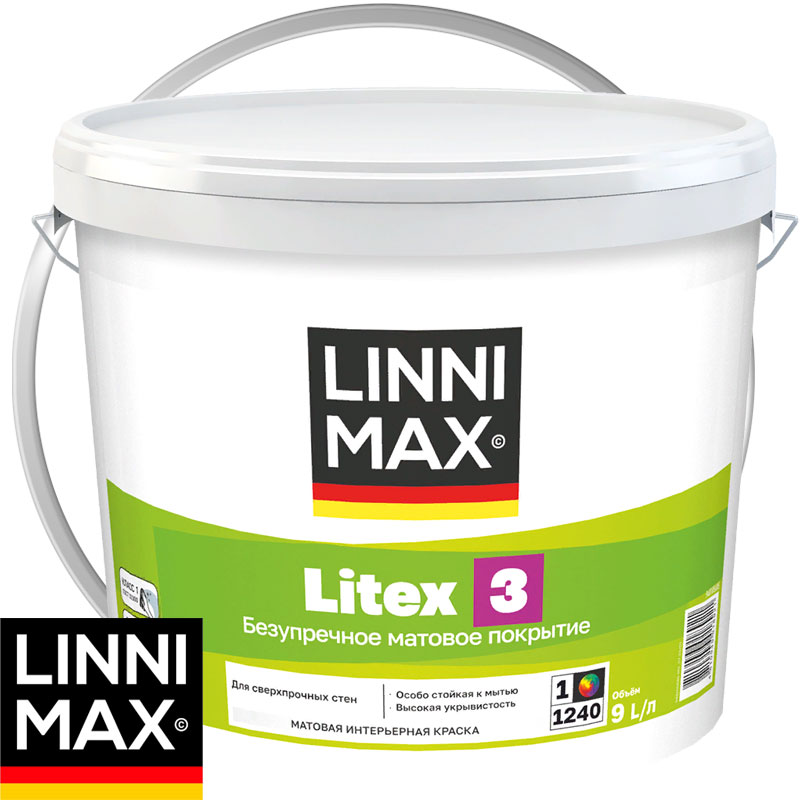 Краска интерьерная для внутренних работ «LINNIMAX Litex 3» База 1 Белая матовая  9 л
