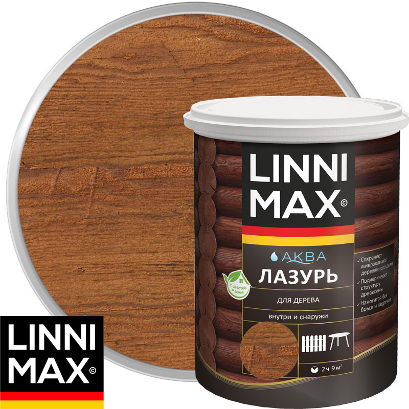 Антисептик лессирующий для дерева «LINNIMAX Аква Лазурь» Тик Шелковисто-матовый 0,9 л