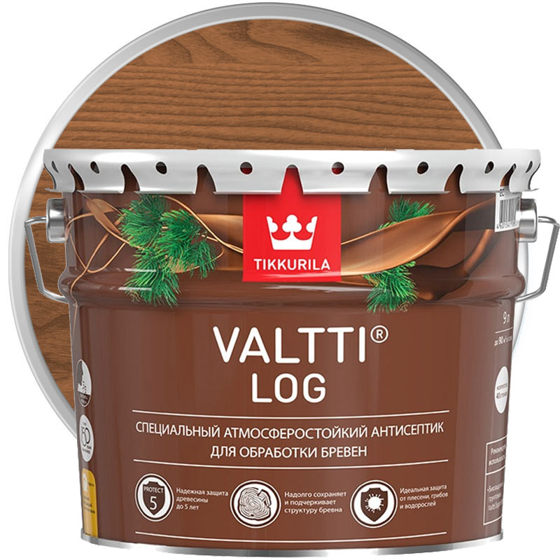 Антисептик декоративный для дерева «TIKKURILA Valtti Log Тик» 9 л