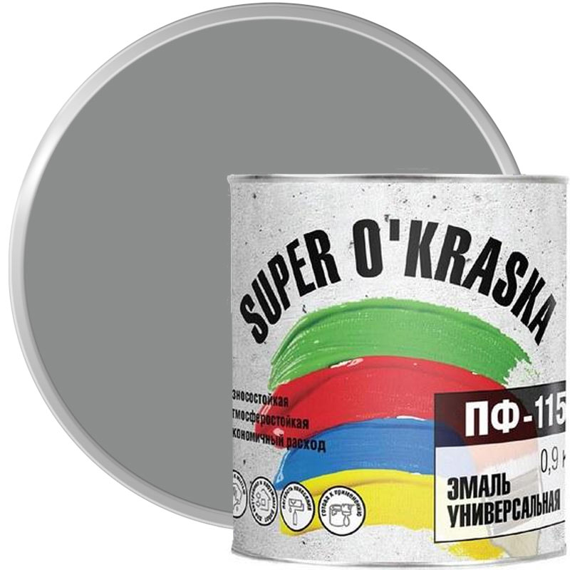 Эмаль ПФ-115 SUPER OKRASKA Серая глянцевая 0,9 кг