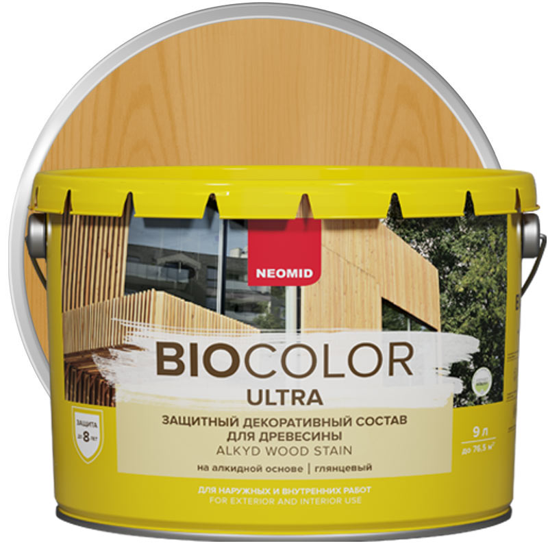 Антисептик декоративный для дерева «NEOMID Bio Color Ultra Дуб полуглянцевый» 9 л
