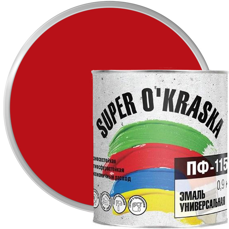 Эмаль ПФ-115 SUPER OKRASKA Красная глянцевая 0,9 кг