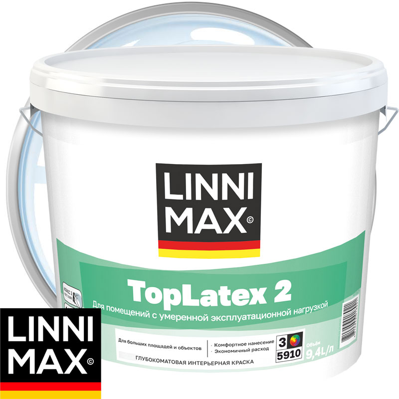 Краска латексная интерьерная моющаяся «LINNIMAX Toplatex 2» База 3 Бесцветная матовая 9,4 л
