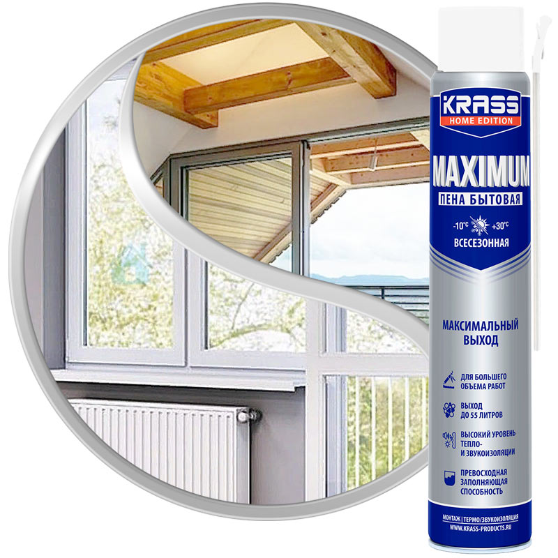 Пена монтажная бытовая всесезонная «KRASS HOME EDITION MAXIMUM» 750 мл