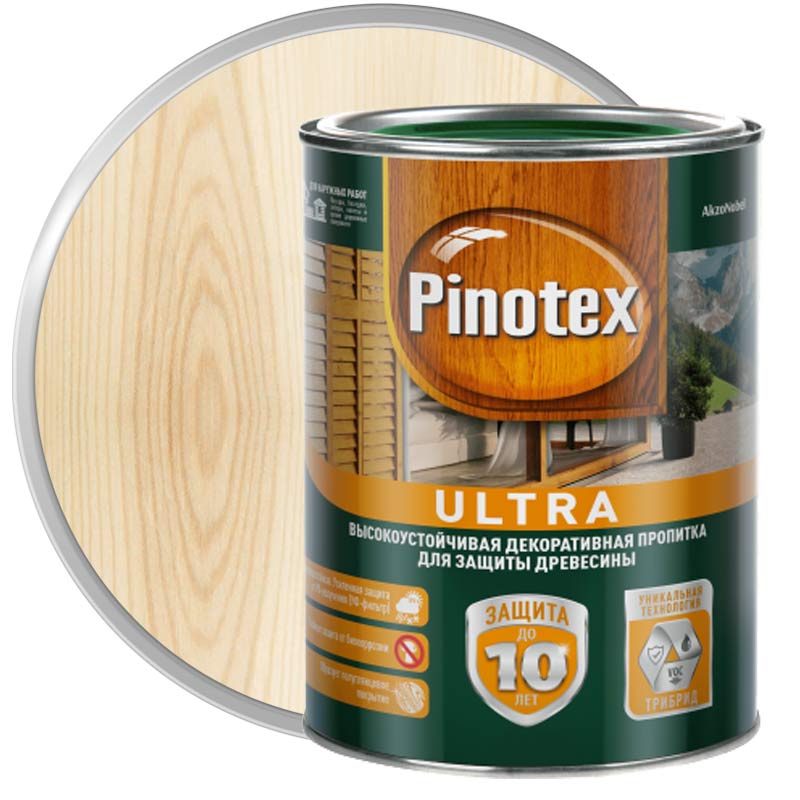Антисептик декоративный для дерева «PINOTEX Ultra Бесцветный полуглянцевый» 0,9 л