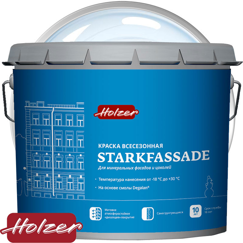 Краска фасадная внесезонная «Holzer STARKFASSADE» Бесцветная база С Матовая 13 кг