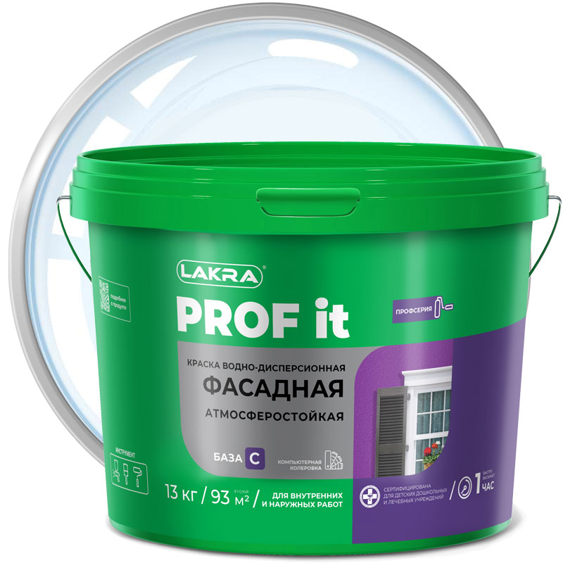 Краска фасадная акриловая ЛАКРА PROF IT Бесцветная матовая База C 13 кг