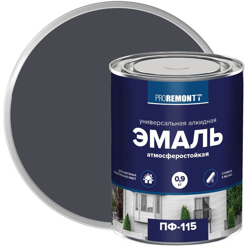 Эмаль ПФ-115 PROREMONTT Графит RAL 7024 глянцевая 0,9 кг