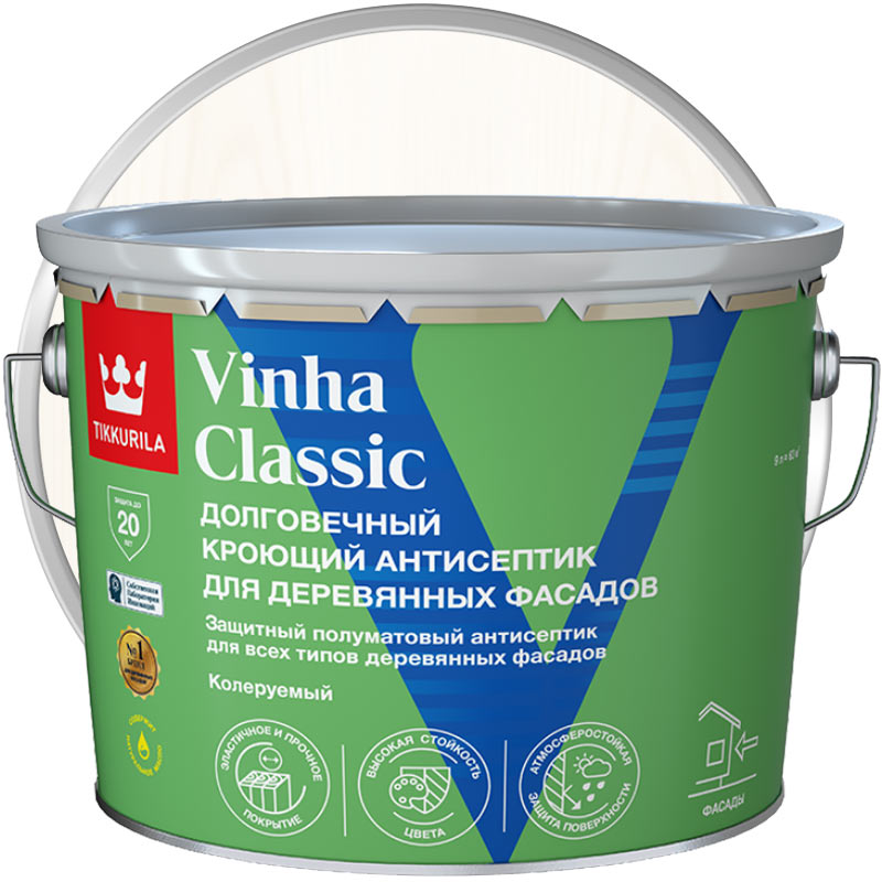 Антисептик декоративный для дерева «TIKKURILA Vinha Белый полуматовый База VVA» 9 л
