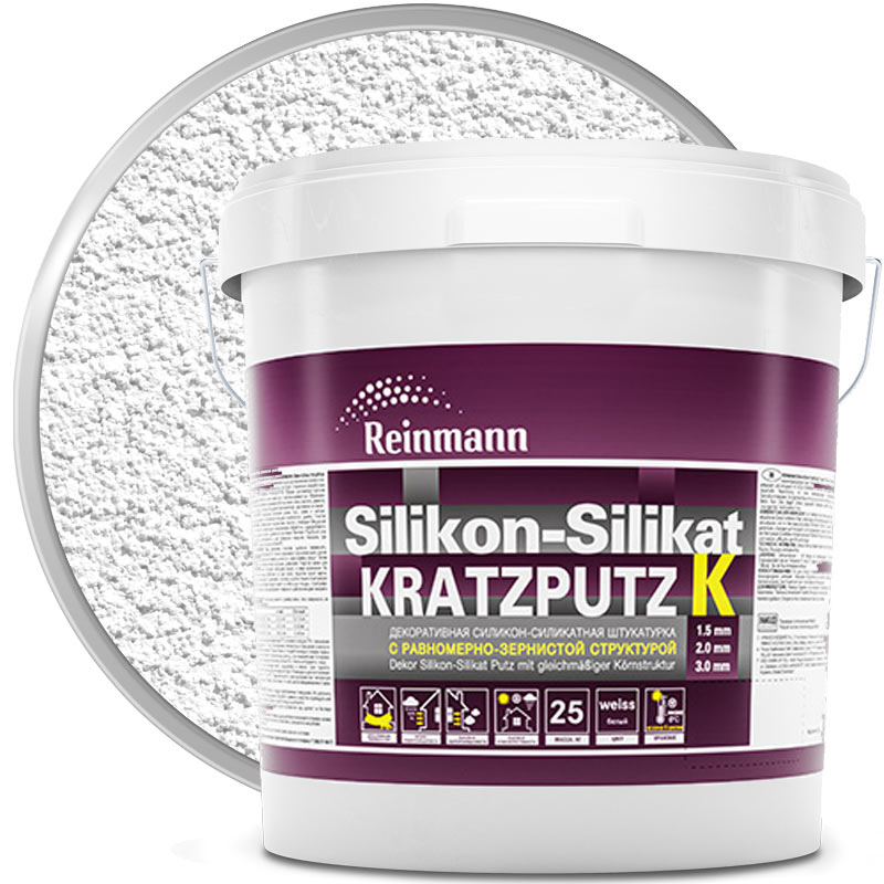 Штукатурка декоративная силикон-силикатная «REINMANN Silikon-Silikat Kratzputz K Белая Шуба 1,5 мм» 25 кг