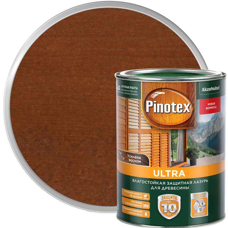 Антисептик декоративный для дерева «PINOTEX Ultra Тик полуглянцевый» 0,9 л