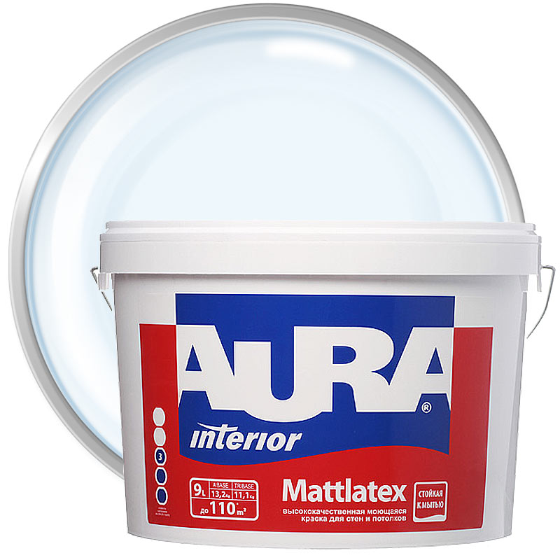 Краска интерьерная моющаяся акриловая «AURA Interior Mattlatex Бесцветная матовая База TR» 9 л