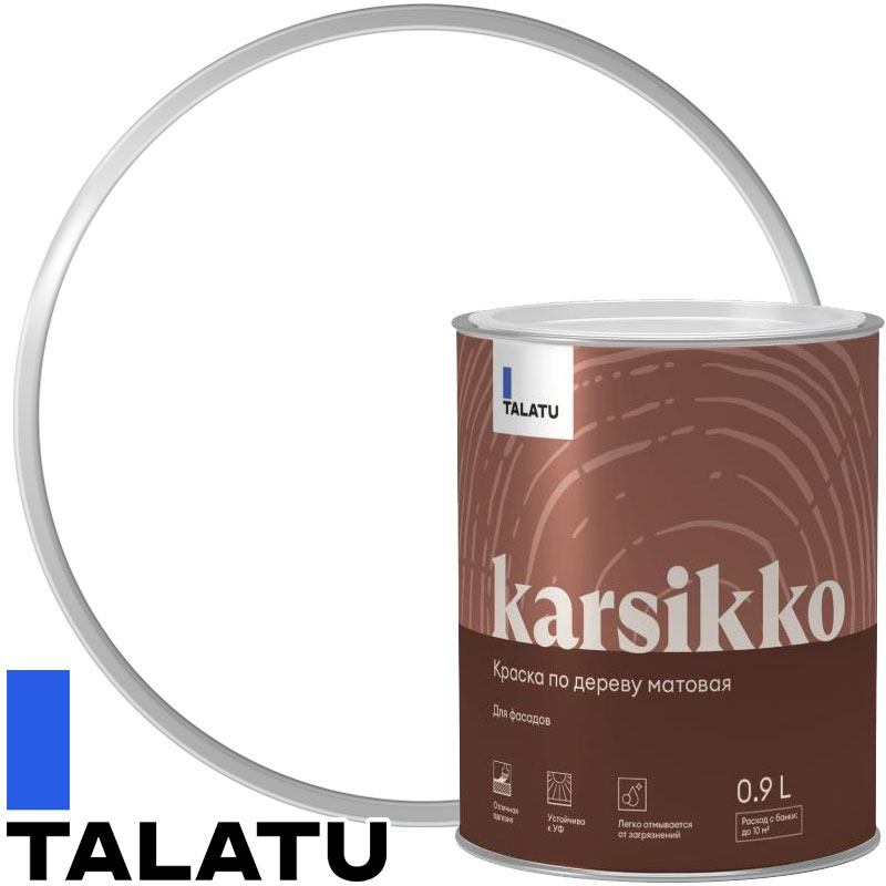 Краска фасадная полиакриловая «TALATU KARSIKKO» Белая матовая База А 0,9 л