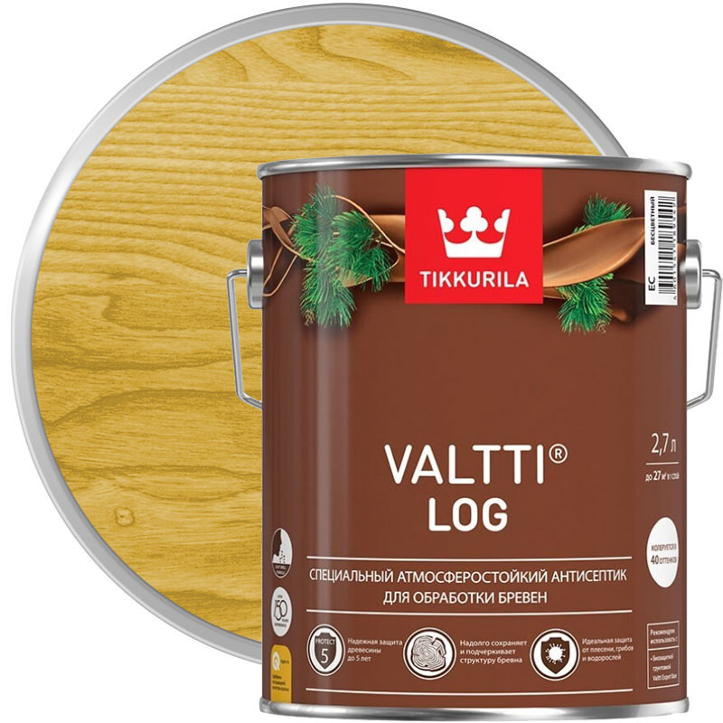 Антисептик декоративный для дерева «TIKKURILA Valtti Log Сосна» 2,7 л