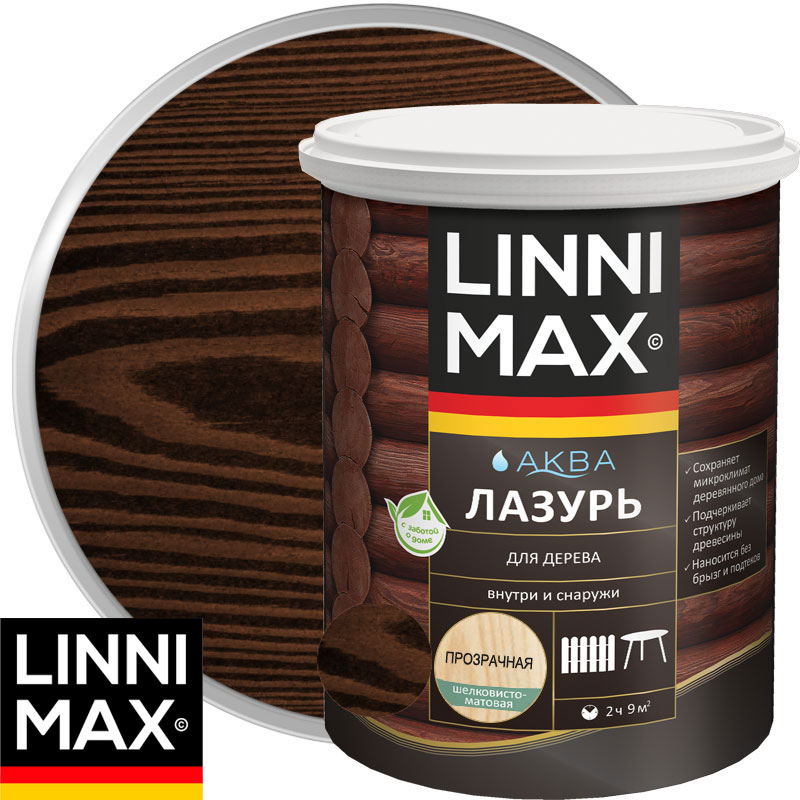 Антисептик лессирующий для дерева «LINNIMAX Аква Лазурь» Палисандр Шелковисто-матовый 2,5 л