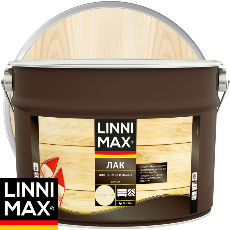 Лак алкидно-уретановый «LINNIMAX для паркета и полов» Бесцветный Шелковисто-матовый 9 л