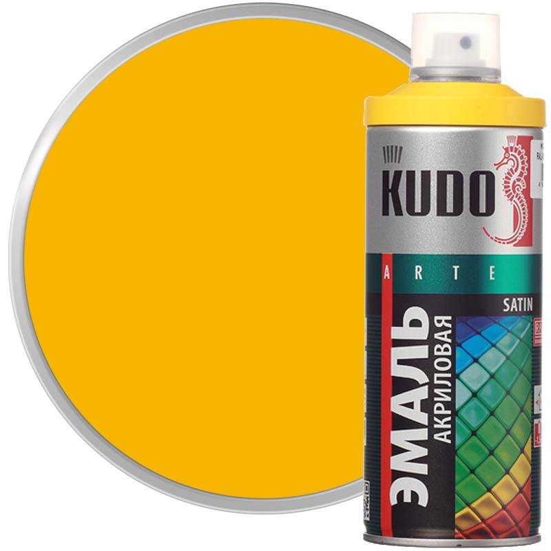Эмаль аэрозольная универсальная KUDO Satin KU-0A1023 Ярко-желтая RAL 1023 полуматовая 520 мл