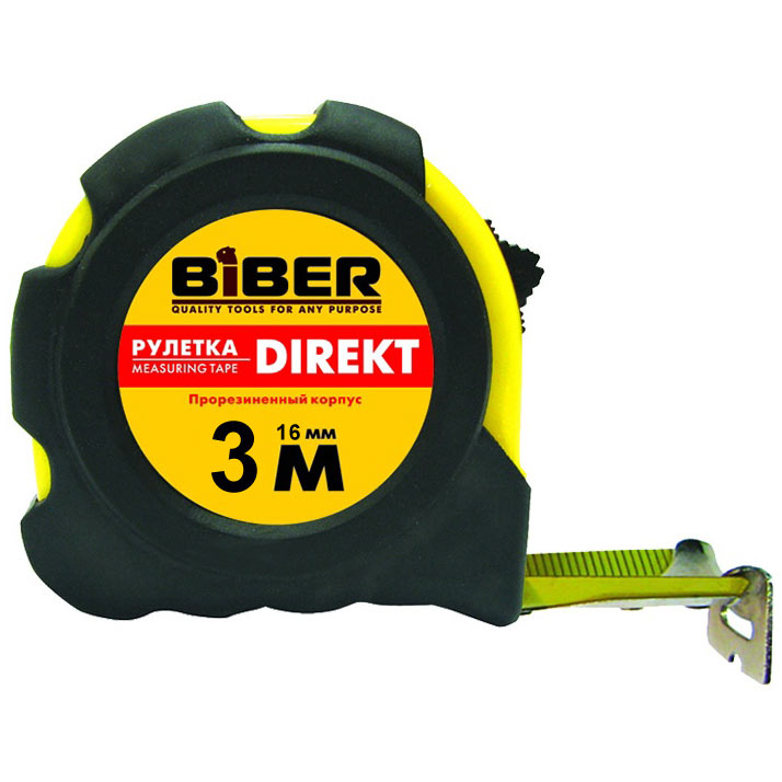 Рулетка с фиксатором BIBER Direkt 3 м x 16 мм