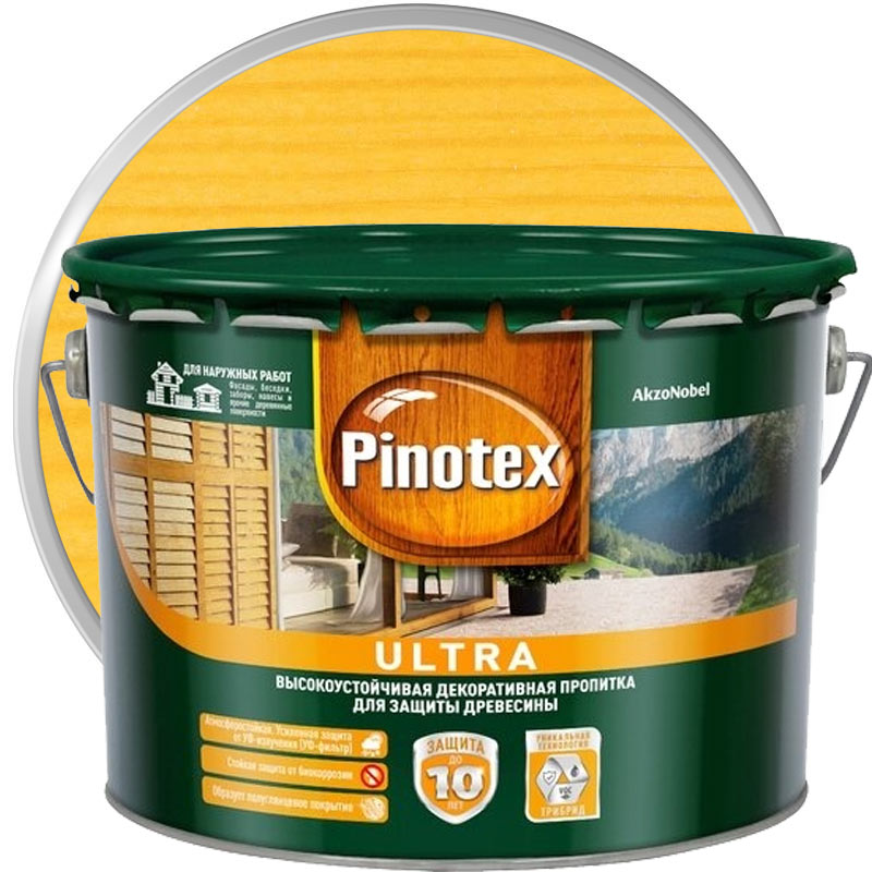 Антисептик декоративный для дерева «PINOTEX Ultra Сосна полуглянцевая» 9 л