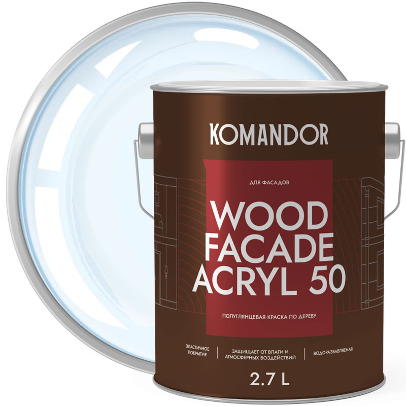 Краска для деревянных фасадов «КОМАНДОР WOOD FAСADE ACRYL 50» Бесцветная полуматовая База C 2,7 л