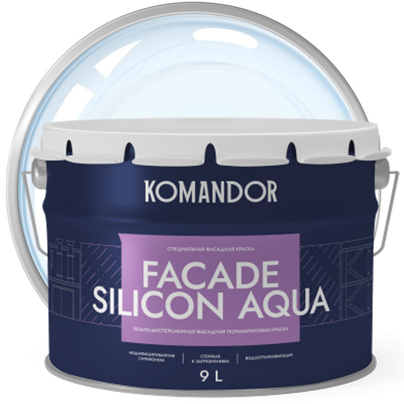 Краска фасадная «КОМАНДОР FACADE SILICON AQUA» Бесцветная База С 9 л  глубокоматовая водоотталкивающая