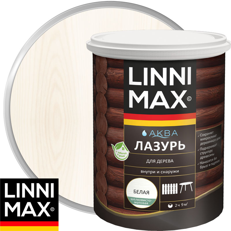 Антисептик лессирующий для дерева «LINNIMAX Аква Лазурь» Белый Шелковисто-матовый 2,5 л