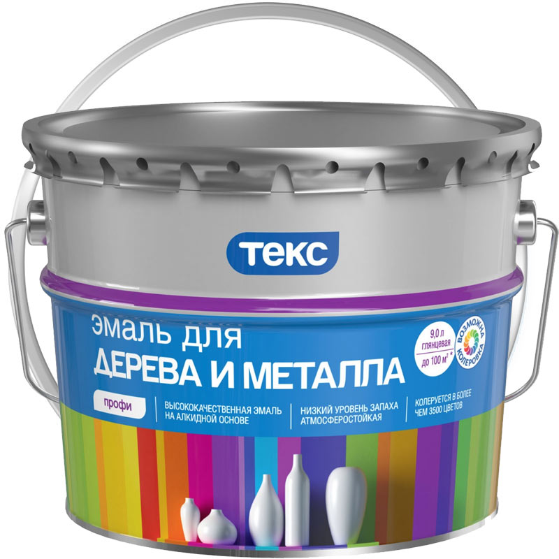 Эмаль для дерева и металла ТЕКС Профи Белая глянцевая База А 9 л