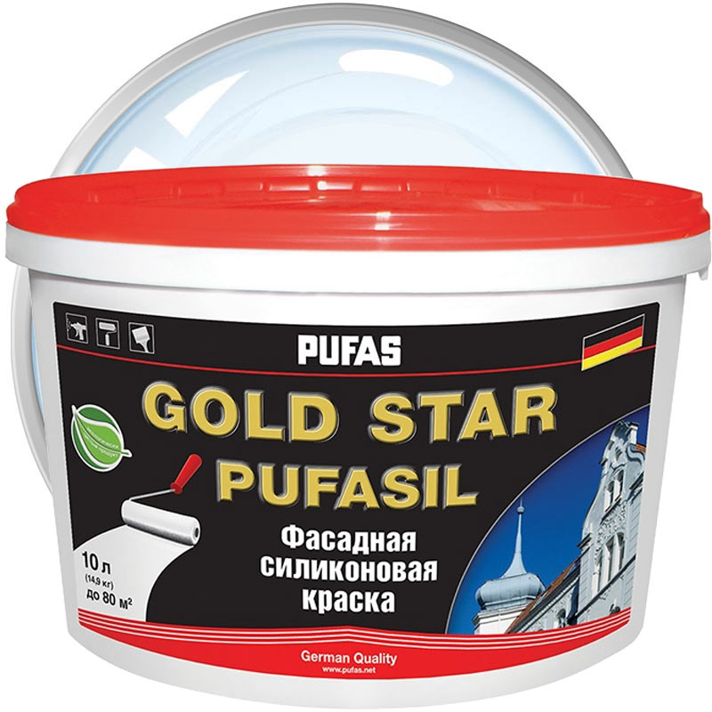 Краска фасадная силиконовая «PUFAS Gold Star Pufasil Бесцветная матовая База D» 10 л
