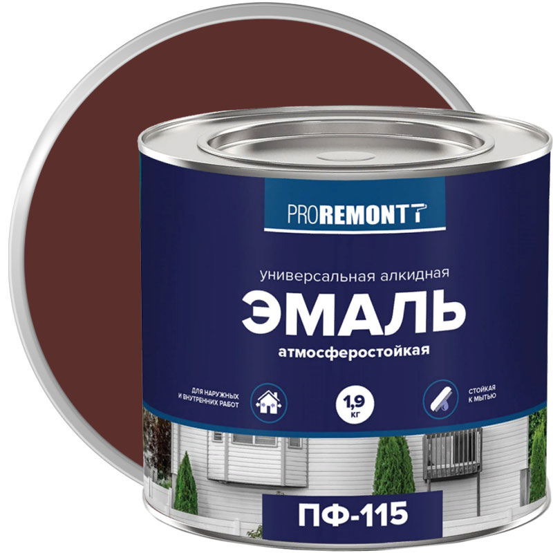 Эмаль ПФ-115 PROREMONTT Шоколадно-коричневая глянцевая 1,9 кг
