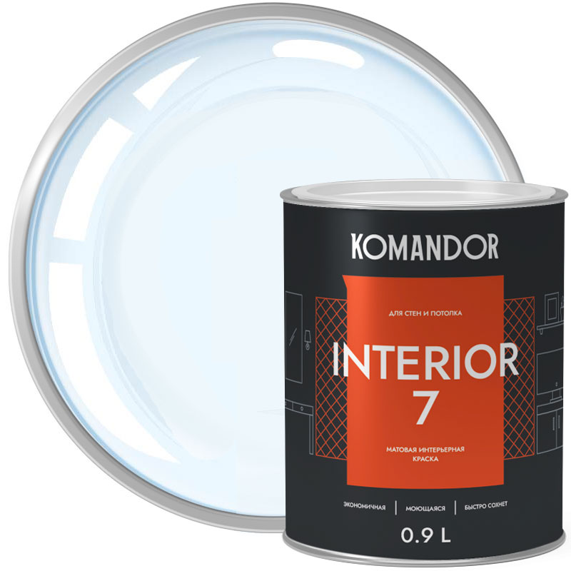 Краска для стен и потолков акриловая «КОМАНДОР INTERIOR 7» Бесцветная База C матовая 0,9 л