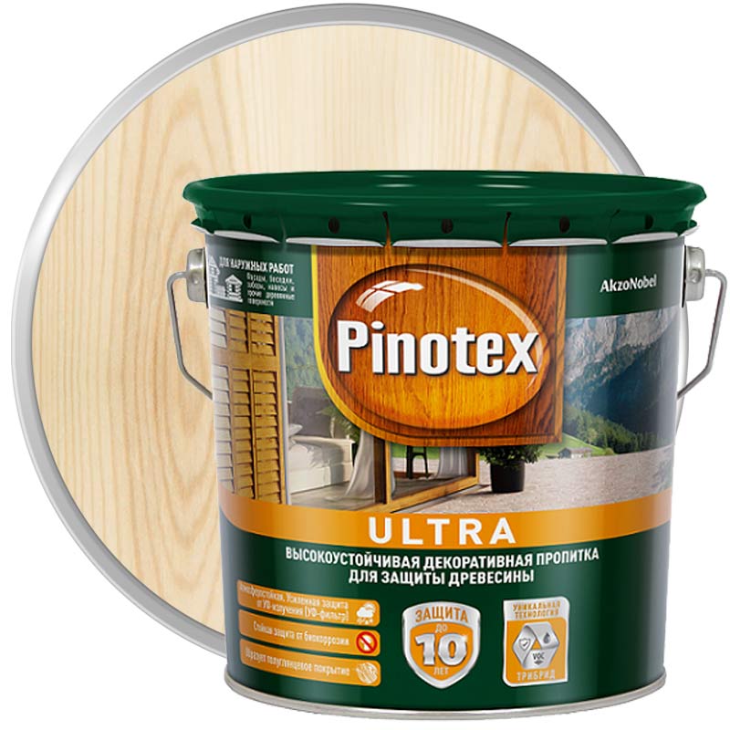 Антисептик декоративный для дерева «PINOTEX Ultra Бесцветный полуглянцевый» 2,7 л