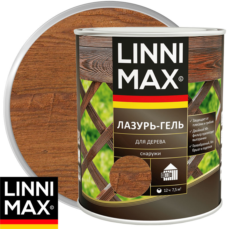 Антисептик лессирующий для дерева «LINNIMAX Лазурь-гель» Тик Шелковисто-матовый 2,5 л