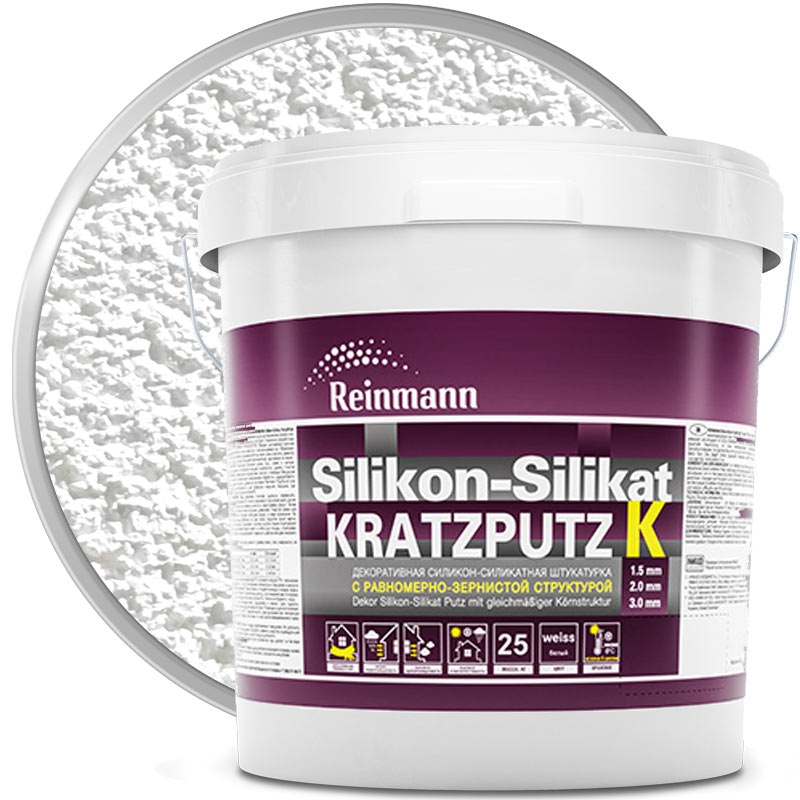 Штукатурка декоративная силикон-силикатная «REINMANN Silikon-Silikat Kratzputz K Белая Шуба 3 мм» 25 кг