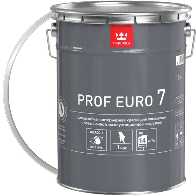 Краска интерьерная моющаяся «TIKKURILA Prof Euro 7 Белая матовая База А» 18 л