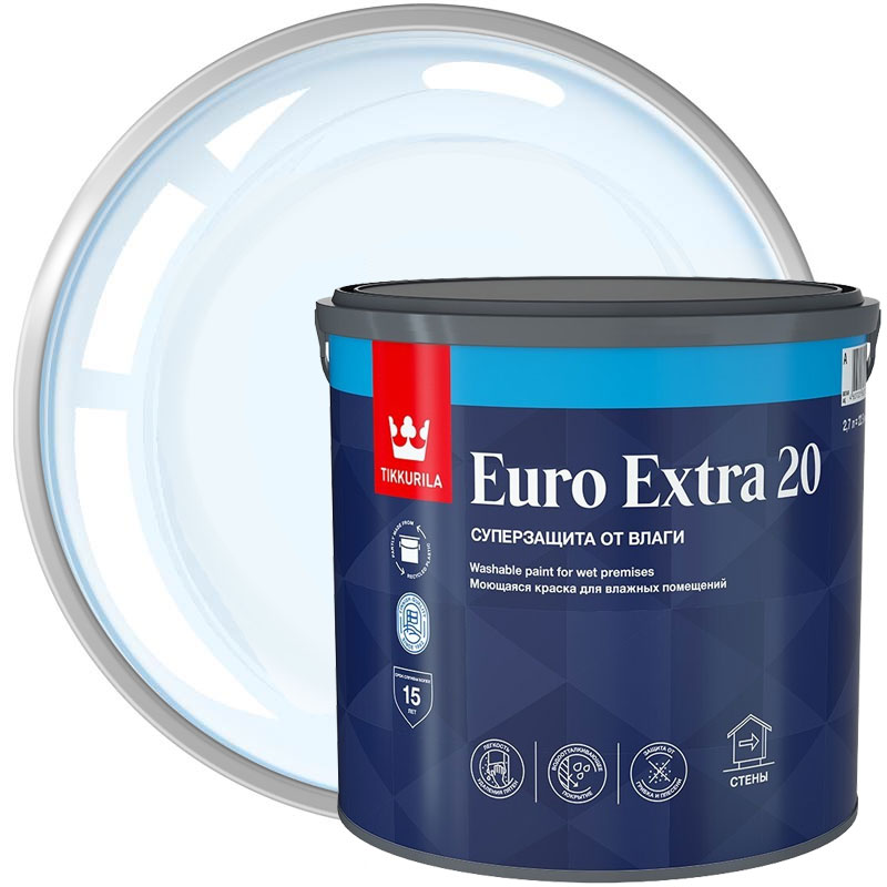 Краска интерьерная моющаяся «TIKKURILA Euro Extra 20 Бесцветная полуматовая База С» 2,7 л