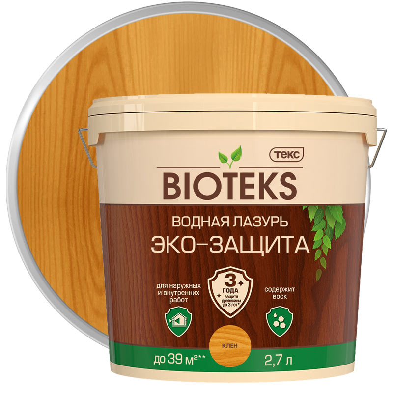 Лазурь водная с УФ-защитой для дерева «ТЕКС Bioteks Эко-Защита Клен полуматовый» 2,7 л