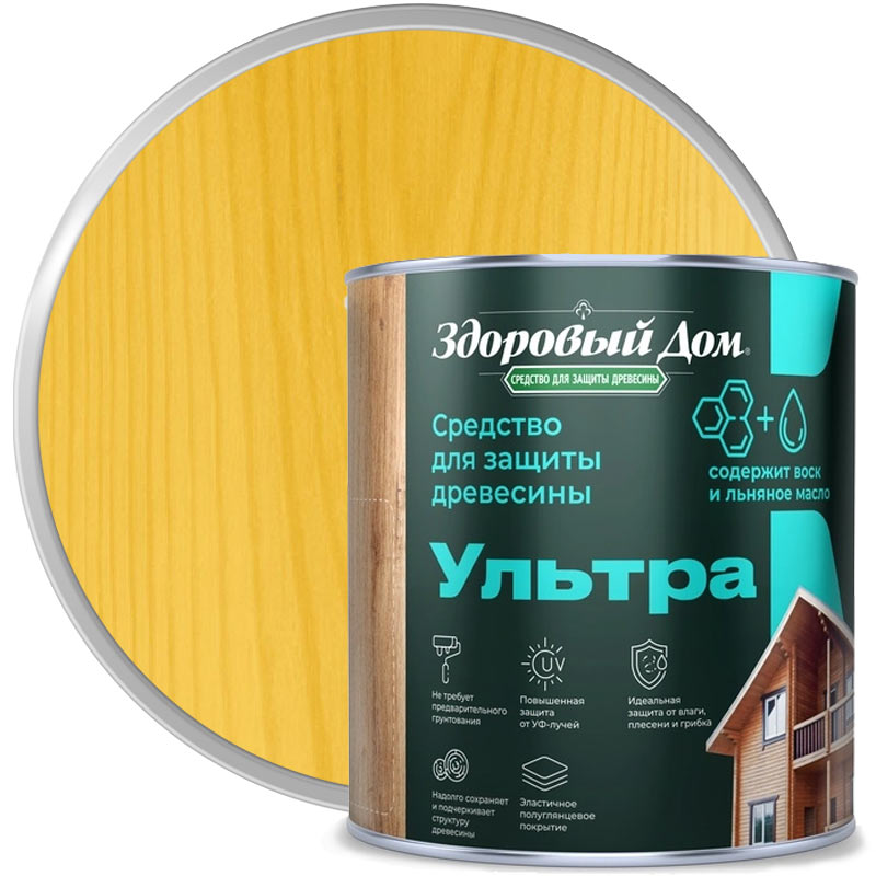 Антисептик декоративный для дерева «ЗДОРОВЫЙ ДОМ Ультра Сосна полуматовый» 0,8 л
