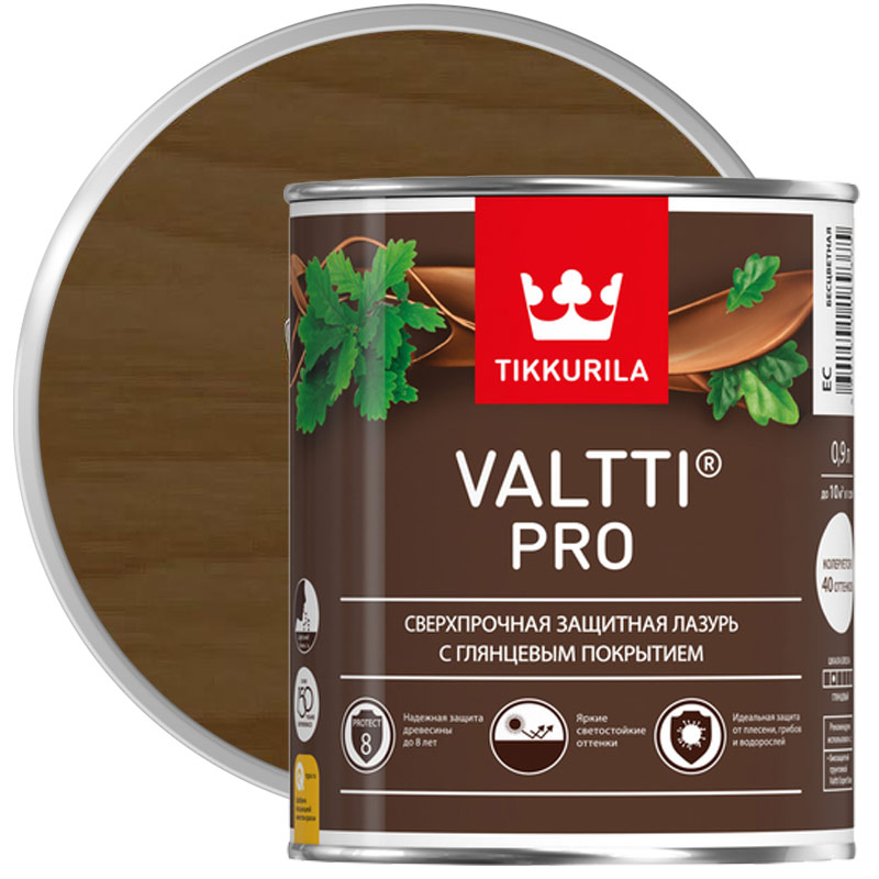 Антисептик декоративный для дерева «TIKKURILA Valtti Pro Орех глянцевый» 0,9 л