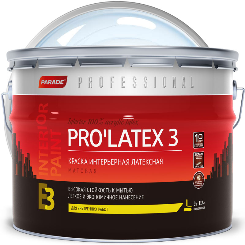 Краска интерьерная латексная «PARADE Professional E3 Pro Latex3 Бесцветная матовая База C» 9 л