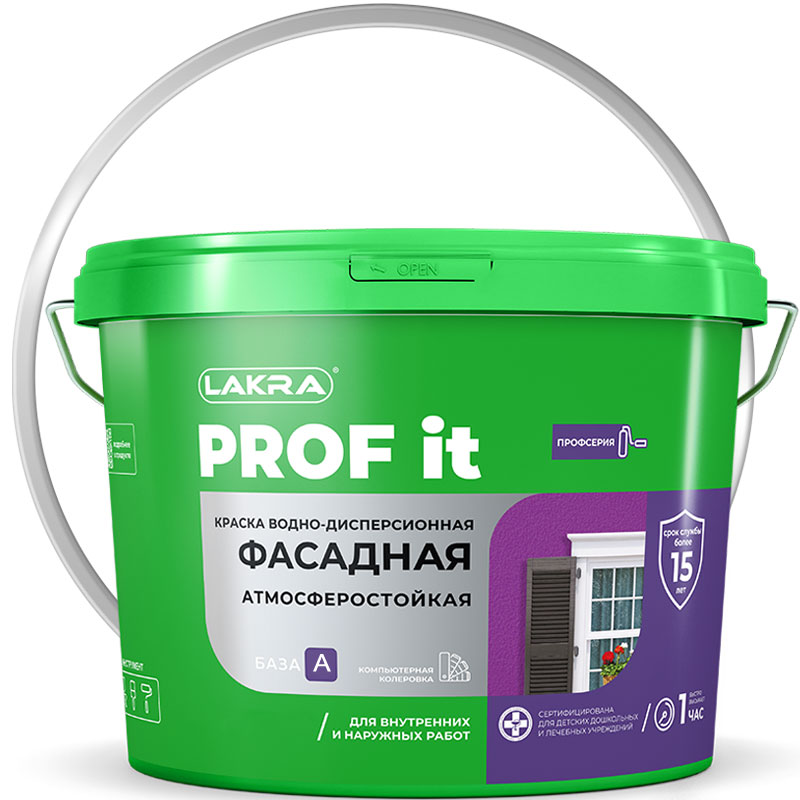 Краска фасадная акриловая ЛАКРА PROF IT Белая матовая База A 6 кг
