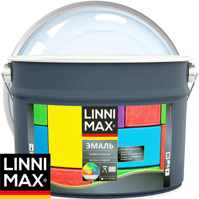Краска фасадная для дерева и металла «LINNIMAX Аква Эмаль» База 3 Шелковисто-матовая 9 л