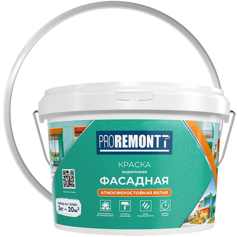 Краска фасадная акриловая «PROREMONTT Белая матовая» 3 кг