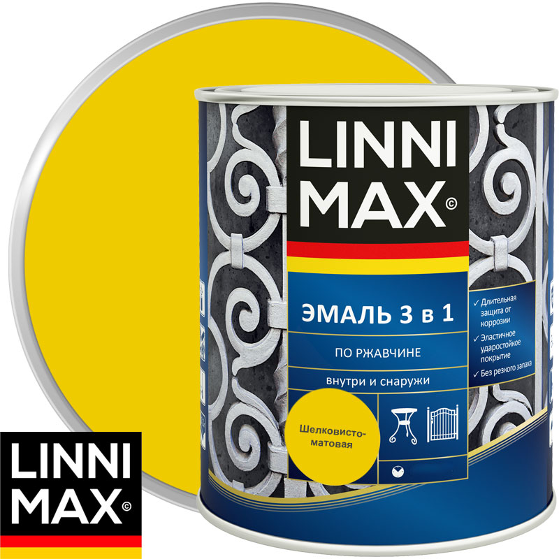 Эмаль алкидно-уретановая «LINNIMAX Эмаль по ржавчине 3 в 1» RAL 1021 Желтая 2,5 л