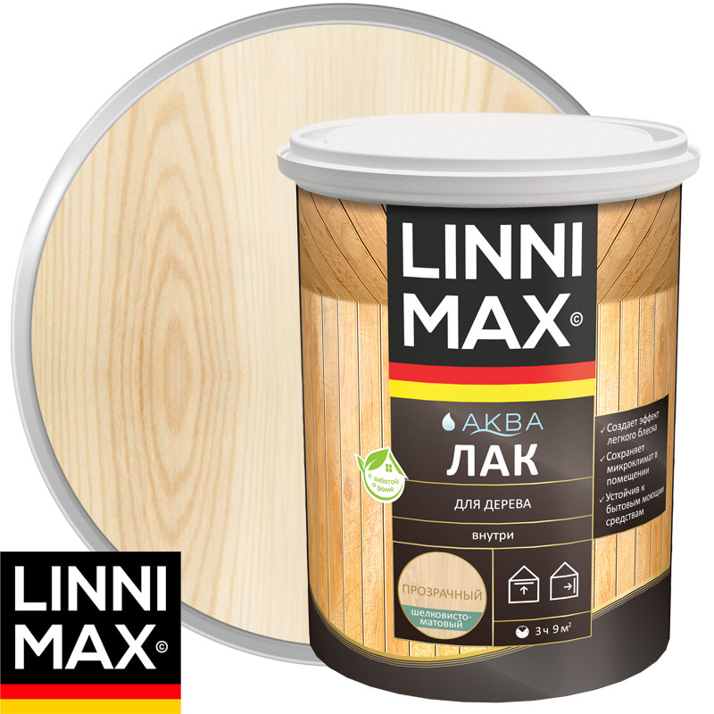 Лак акриловый «LINNIMAX Аква Лак для дерева» Шелковисто-матовый 0,9 л
