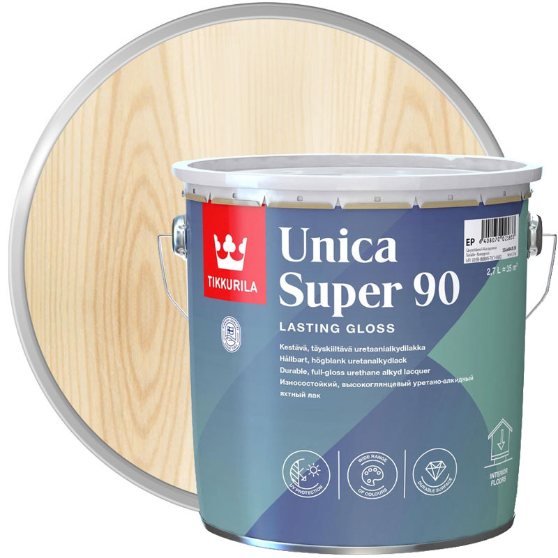 Лак яхтный алкидно-уретановый «TIKKURILA Unica Super 90 Бесцветный глянцевый База EP» 2,7 л